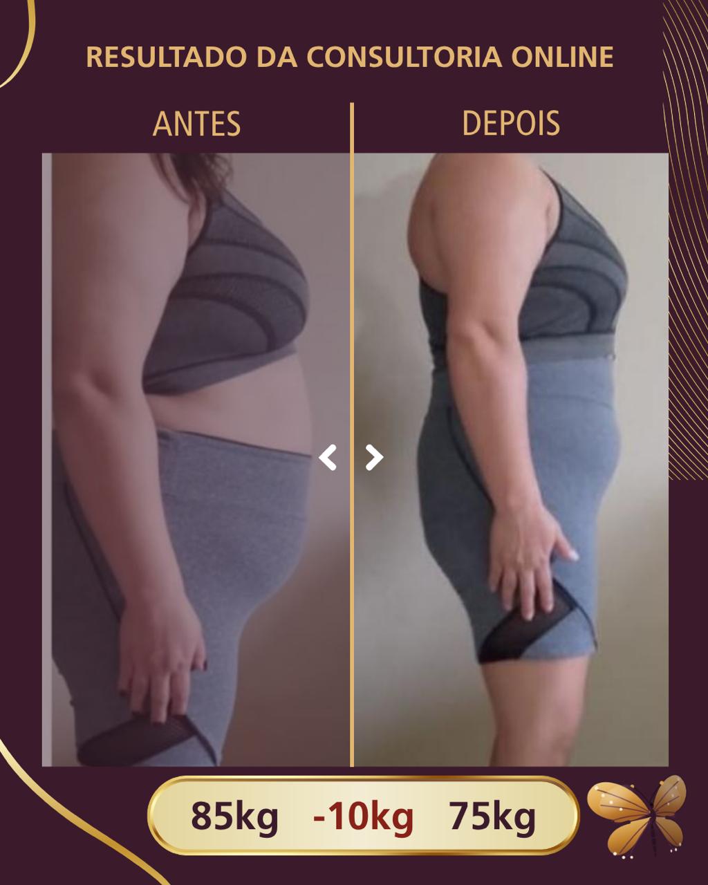 Antes e depois — resultado de emagrecimento, vista de lado