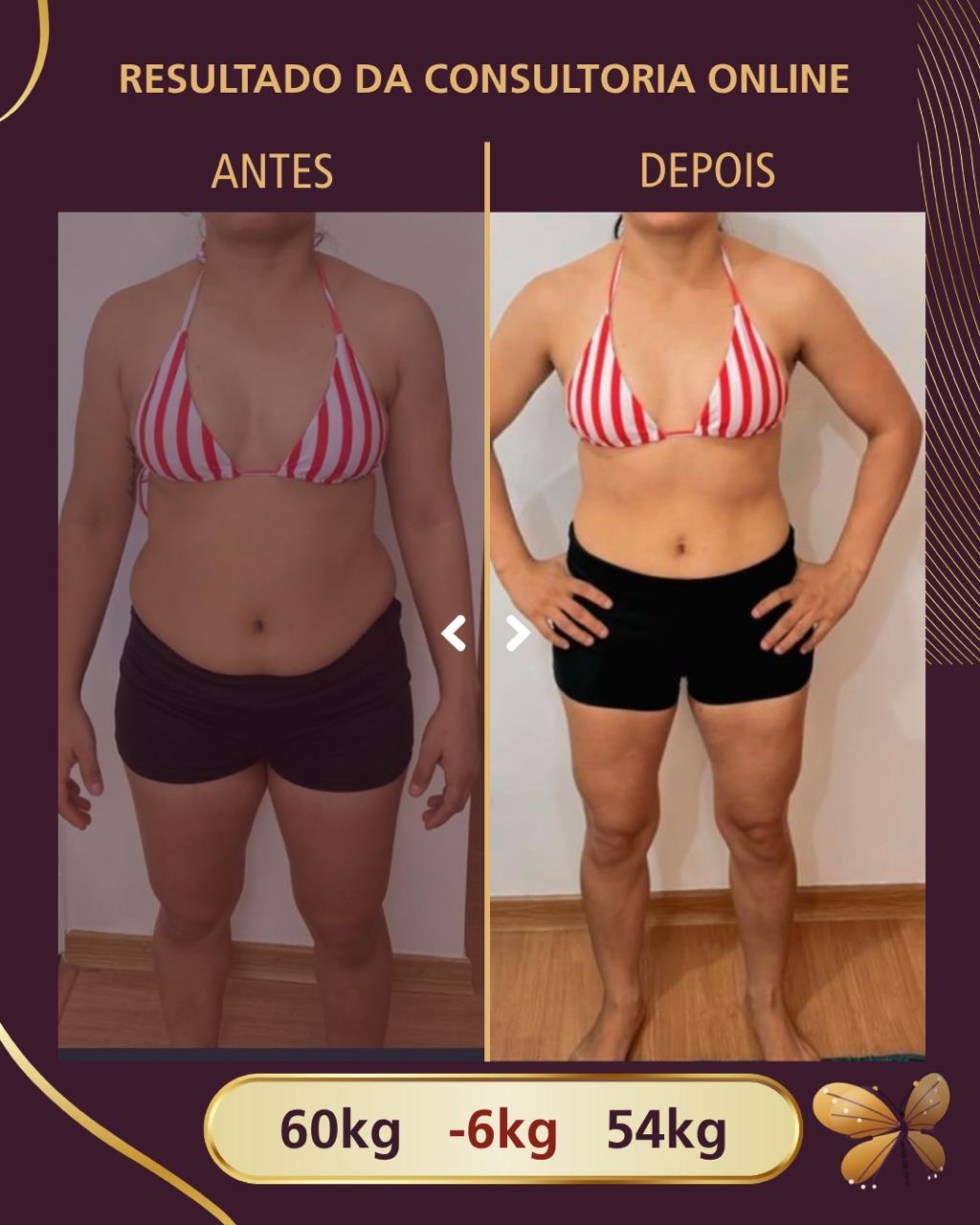 Antes e depois — resultado de emagrecimento, vista de frente