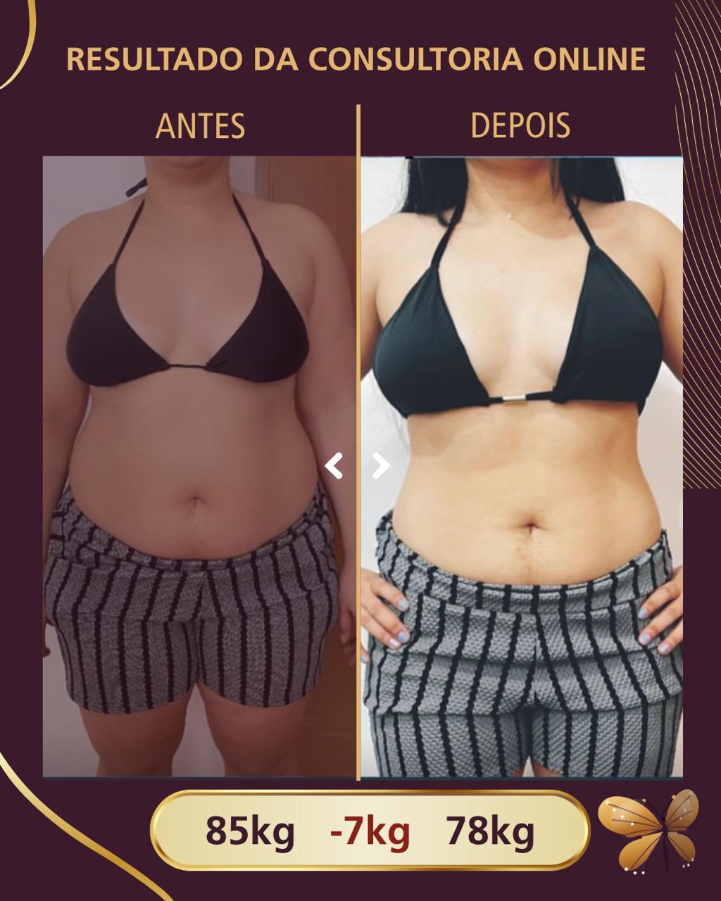 Antes e depois — resultado de emagrecimento, vista de frente