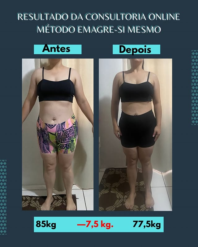 Antes e depois — resultado de emagrecimento, vista de frente