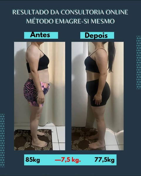 Antes e depois — resultado de emagrecimento, vista de lado